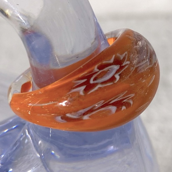 Vintage Art Glass Handmade Orange Red White Band Ring - Picture 6 of 12